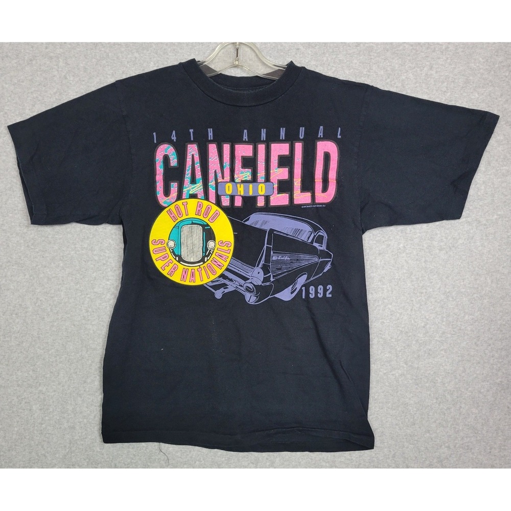 Vtg 1992 Canfield Ohio Hot‎ Rod Super Nationals T-Shirt Black Alore Mens Medium